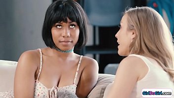 Blonde tells her ebony gf that shes a bore lately and wonders where her old me is.She gets her into trying out something new and they start kissing.She licks her black friends pussy before letting her taste her pussy for the first time