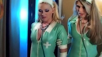 Blonde nurses in latex lingerie and gloves fucking