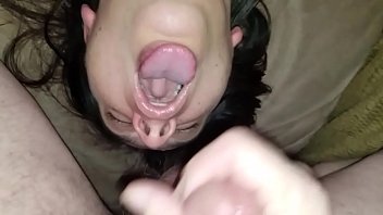 Mouth full of cum gives her an orgasm! Two views with close-up cumshot!