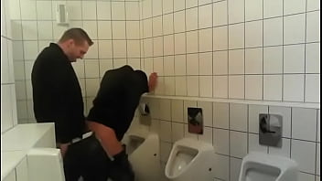 Hard and quick bareback fuck in restroom