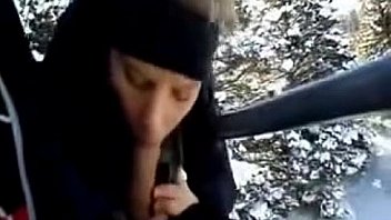 gf sucks cock on ski lift