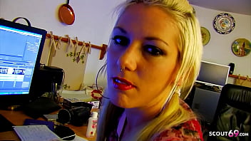 Blonde Tattooed Teen with Big Cliitoris watch her own making Anal Sex porn movies and talk about