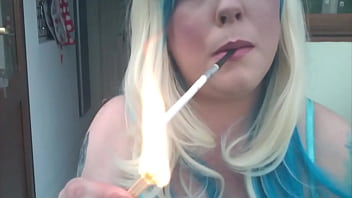 BBW Blondie Tina Snua Smoking A Slim Vogue Cigarette In A Holder With Match Light Up