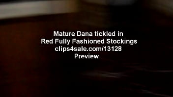 Mature Dana Tickled in Red Fully Fashioned RHT Stockings - view from 2 and 3 cameras .