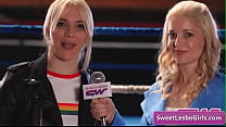 See these naughty lesbian hotties making out in the fight ring