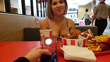 KFC public lush control and creampie in the bathroom