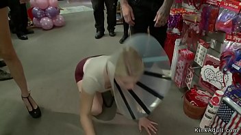 Princess Donna Dolore disgraces in public hot blonde slave then fists her pussy for crowd