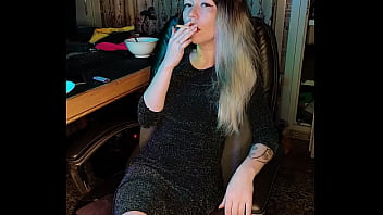 adult stepdaughter smokes a cigarette